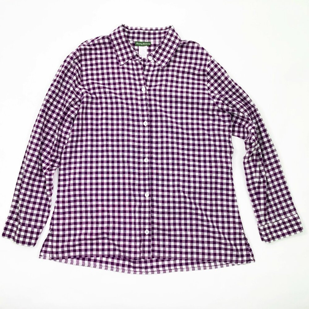 Tommy Bahama Shirt Blouse Woman's XL Blue Checkered